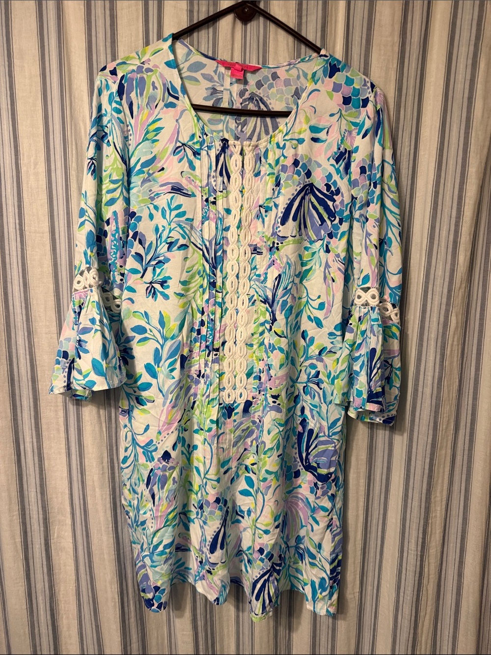 Lilly Pulitzer Blue, Green & Pink Floral Lace-Trim Midi Dress